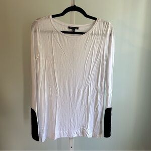 For Cynthia White Long Sleeve Top with Quilted Patches